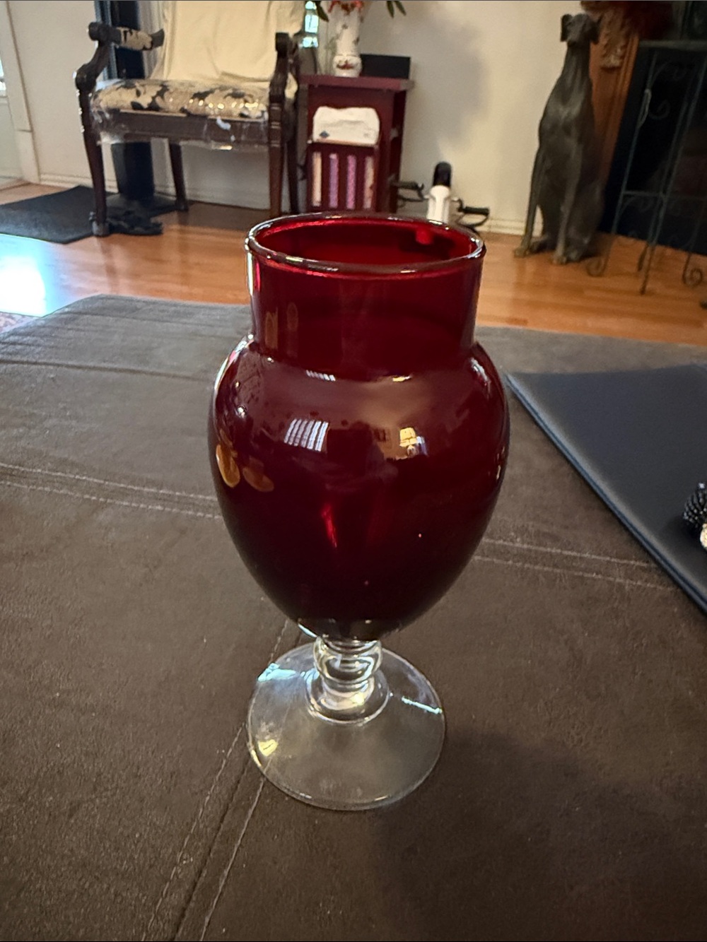 Anchor Hocking Vintage Ruby Red Glass Vase Clear Bubble Bottom UNIQUE RARE